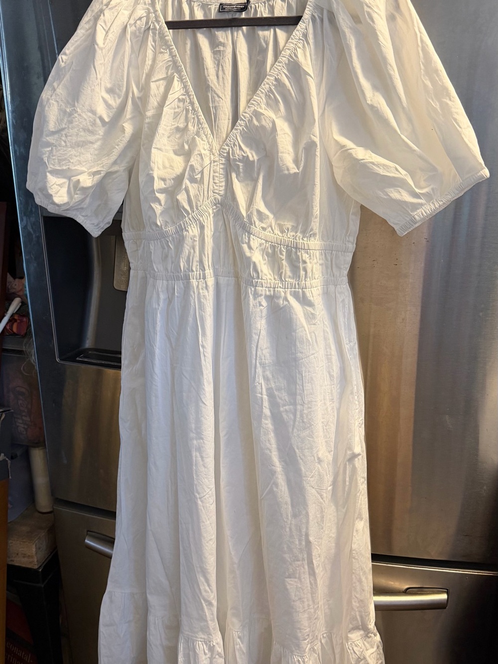 Vineyard Vines Cream V-Neck Puff Sleeve Maxi Dress